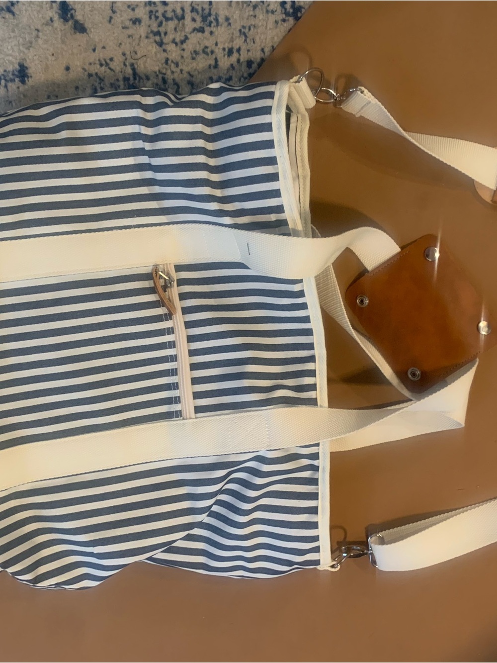 Canvas Stripe Tote Bag in Navy and White - Picture 3 of 4